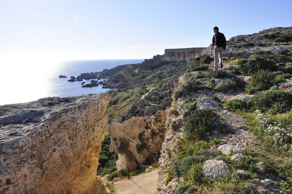 Paseo por la naturaleza de Malta en invierno, acantilados